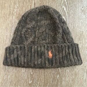 Polo Ralph Lauren Olive Camo Cable Knit Beanie Cuff Wool Green Camouflage